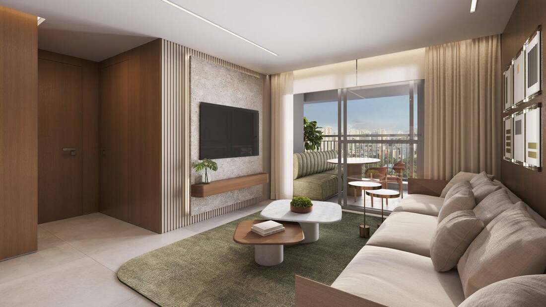 Living e terraço — Apto 56m²