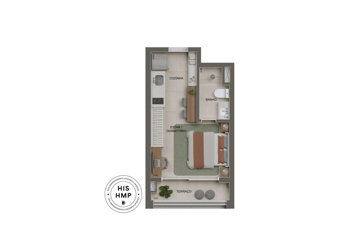 Planta — Studio 26m² (HIS/HMP)