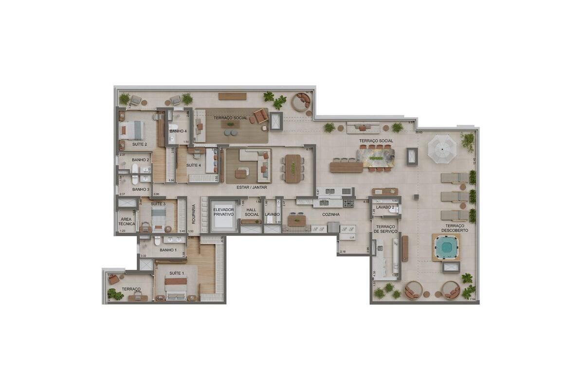 Planta — 320m² Penthouse 4 suítes