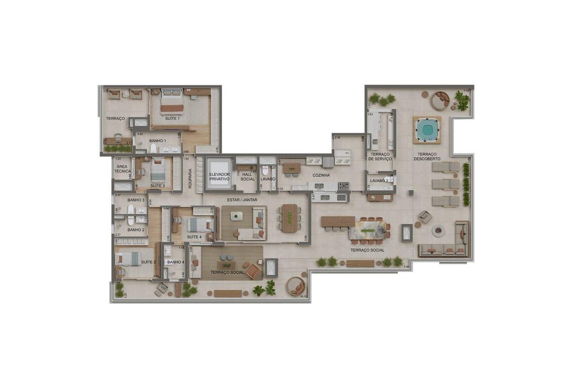 Planta — 330m² Penthouse 4 suítes