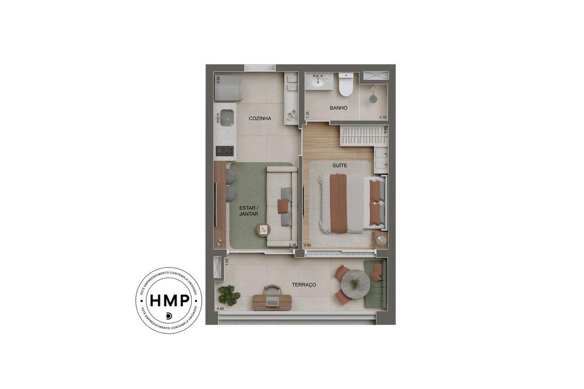 Planta — 36m² 1 dormitório (HMP)