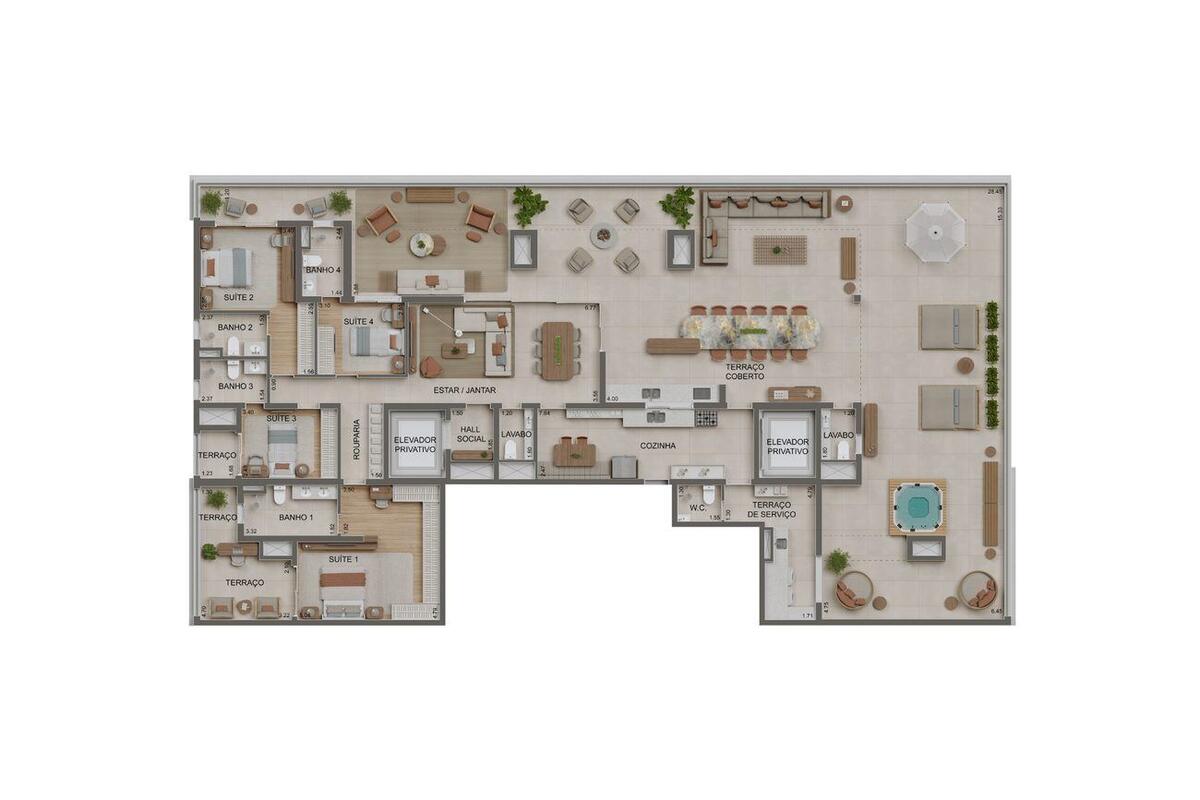 Planta — 389m² Penthouse 4 suítes