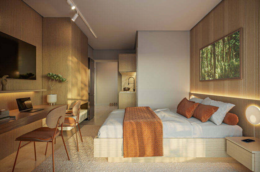 Dormitório do apartamento decorado studio, Home Spaces