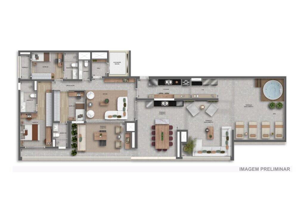 Planta — 235 m², Penthouse 3 suítes, com lavabo, Residences