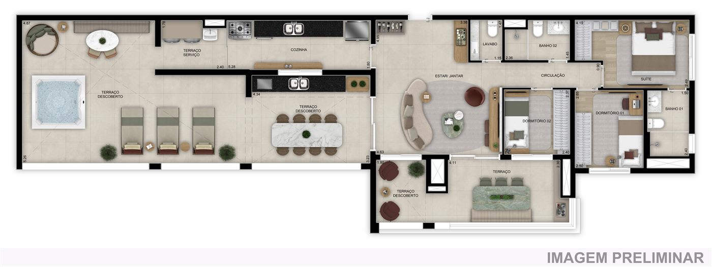 Planta — Penthouse 158 m², 3 dormitórios (1 suíte), com lavabo, Torre 2