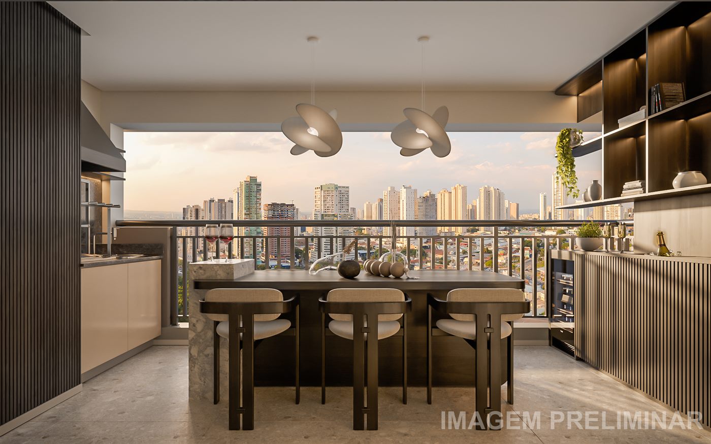 Living do apartamento decorado de 83 m², opção ampliada, Torre 2