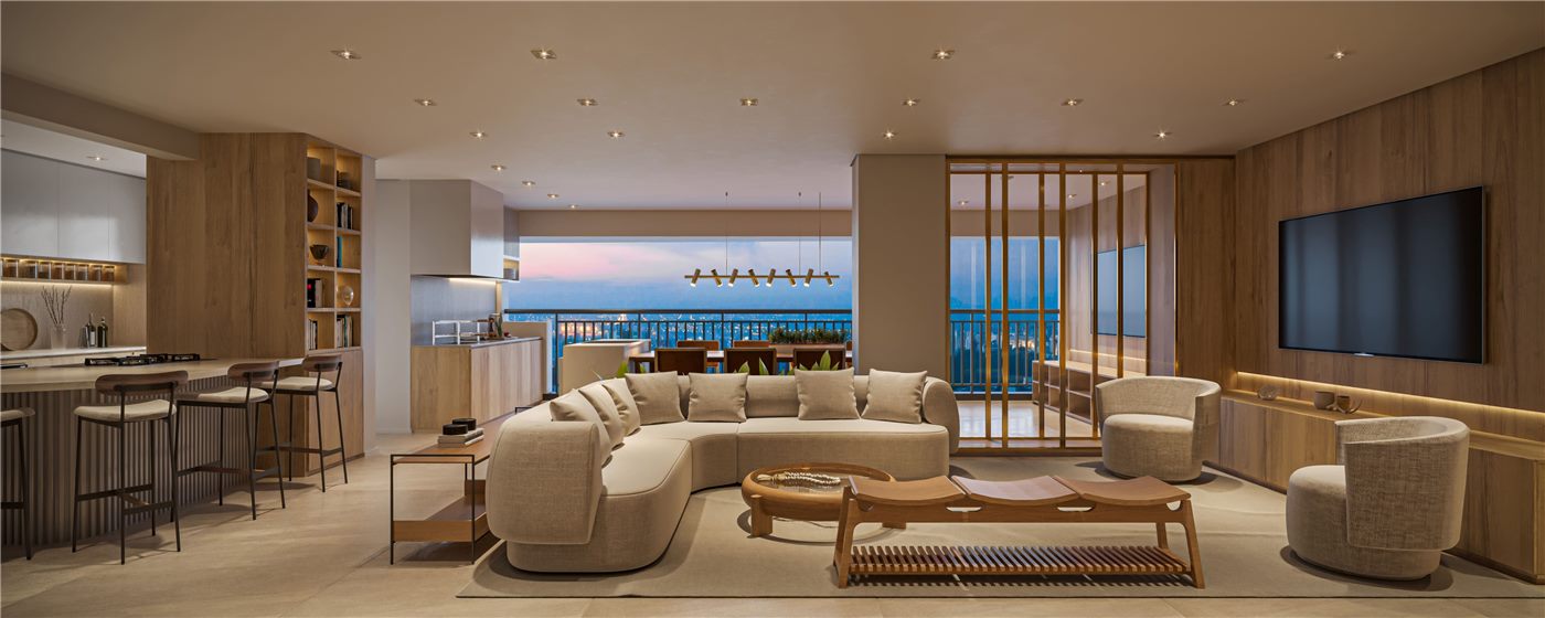 Living do apartamento decorado de 169 m², Residences