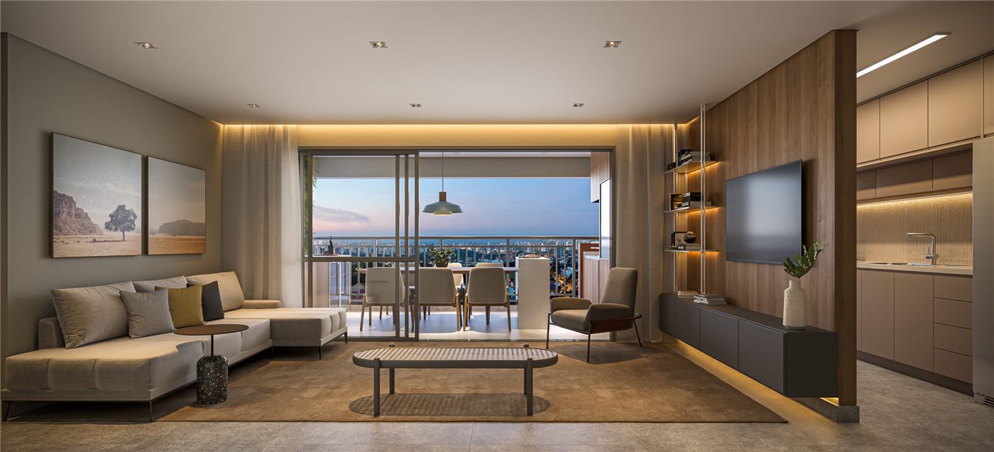 Living do apartamento decorado de 90 m², Residences