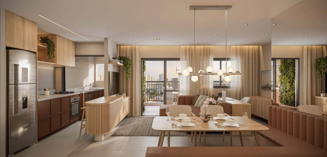 Living com vista da cidade, apartamento Club Station Parque Vila Ema