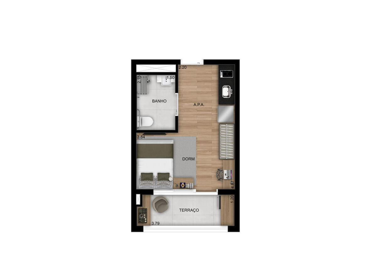 Planta Studio 29 m², Club Station Parque Vila Ema