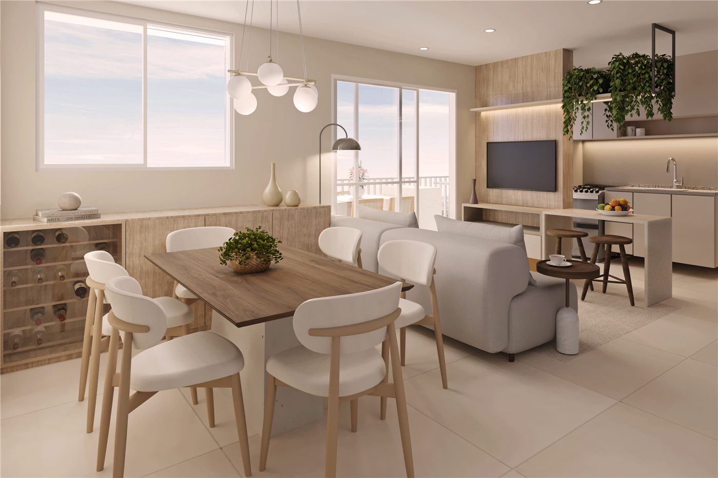 Living do apartamento decorado Tipo 1