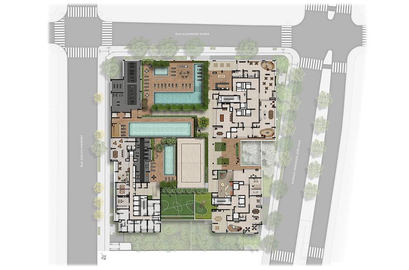 Implantação do pavimento de lazer, Grand High Residences Alto da Boa Vista
