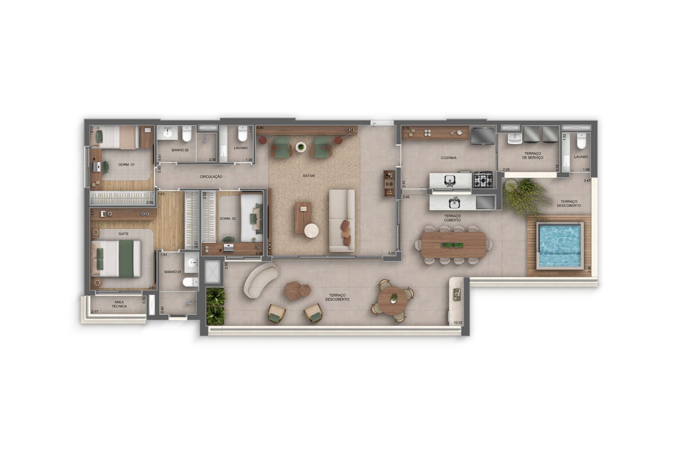 Planta — Penthouse 152 m², 3 dormitórios (1 suíte), com lavabo, Residences