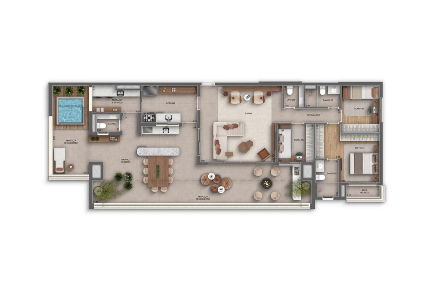 Planta — Penthouse 174 m², 3 dormitórios (1 suíte), com lavabo, Residences