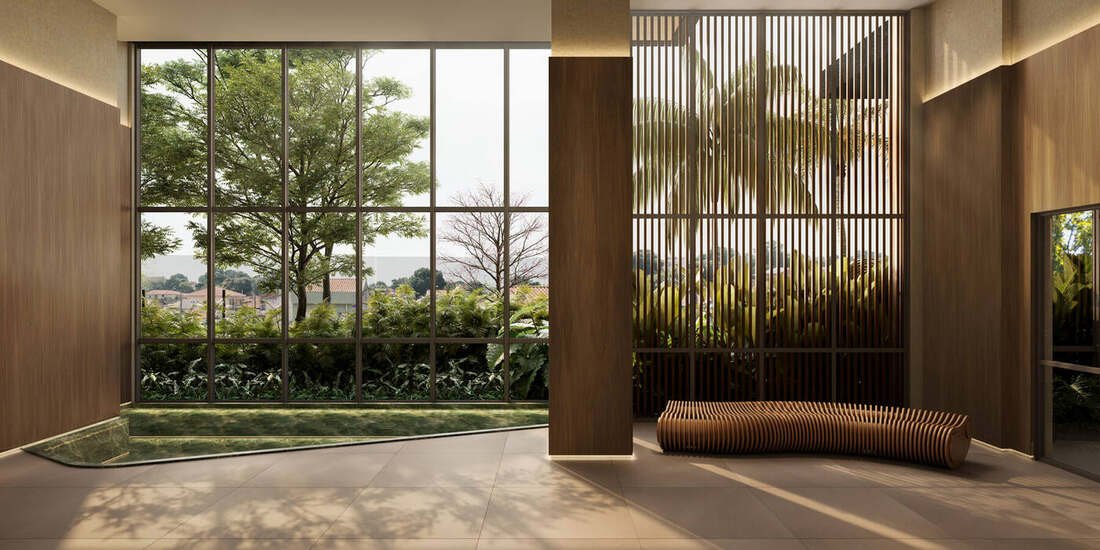Lobby com pé direito duplo e espelho d'água, Residences