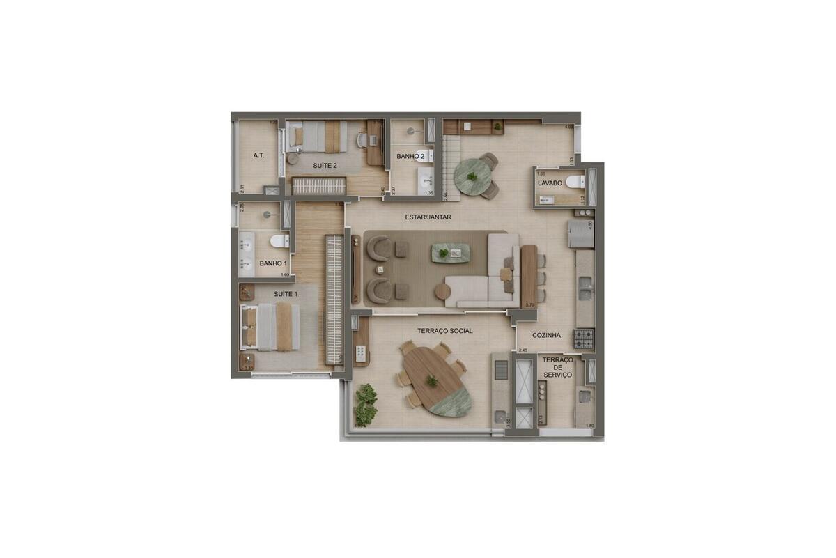 Planta — 106 m², 2 suítes, Residences