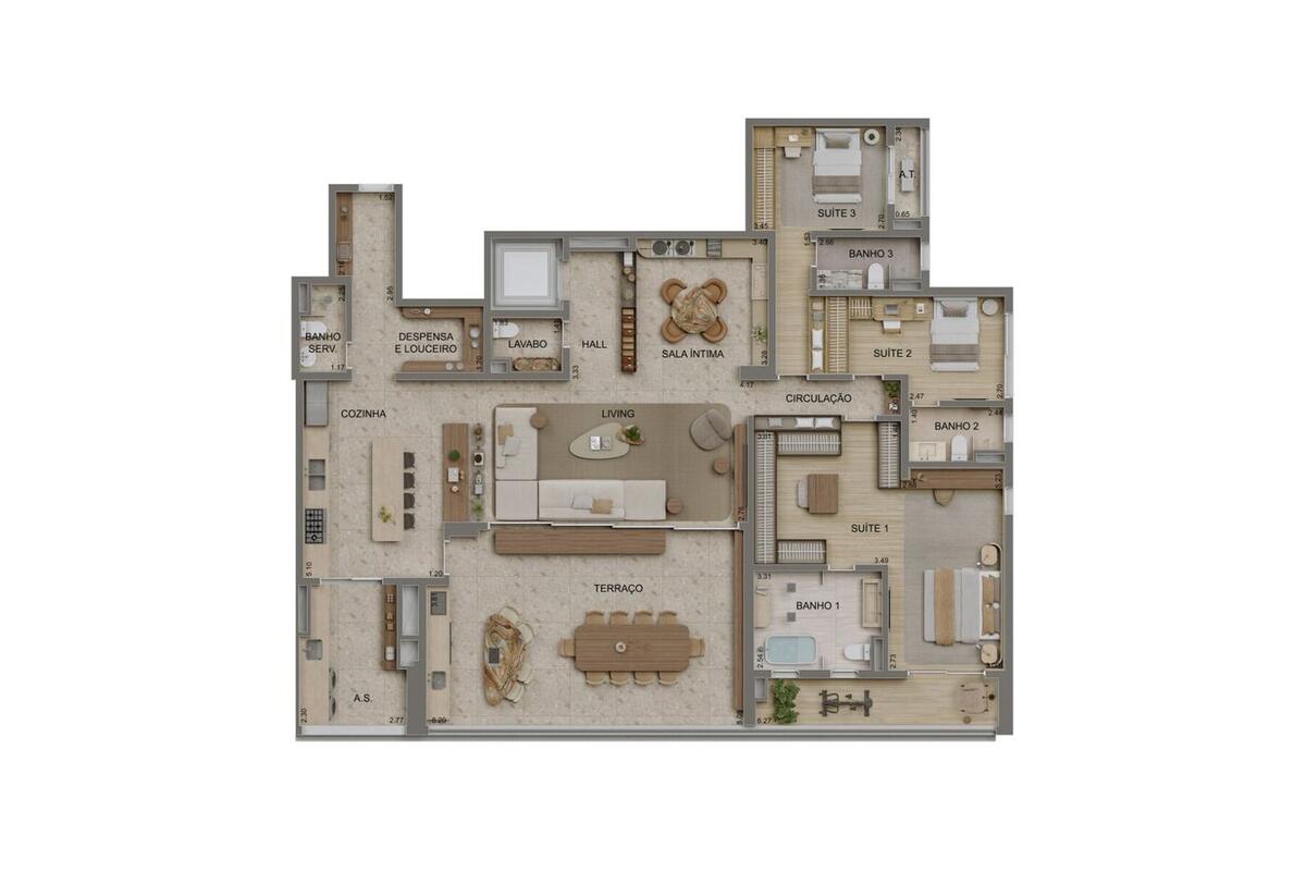 Planta — 243 m², 3 suítes, Residences