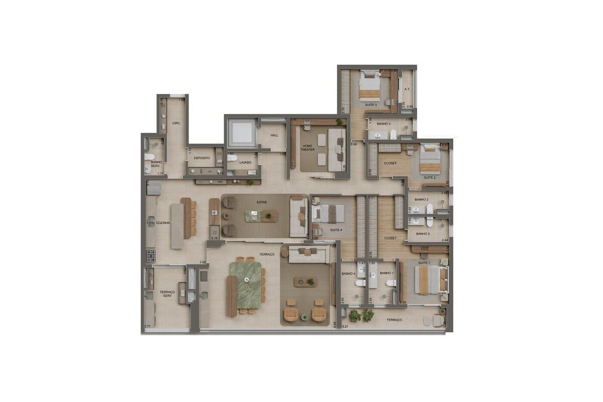 Planta — 243 m², 4 suítes, Residences