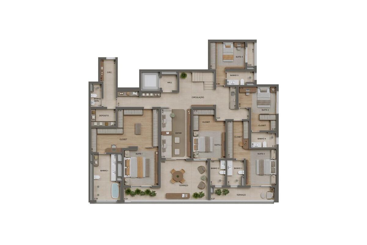 Planta — 480 m², 5 suítes, Duplex inferior, Residences
