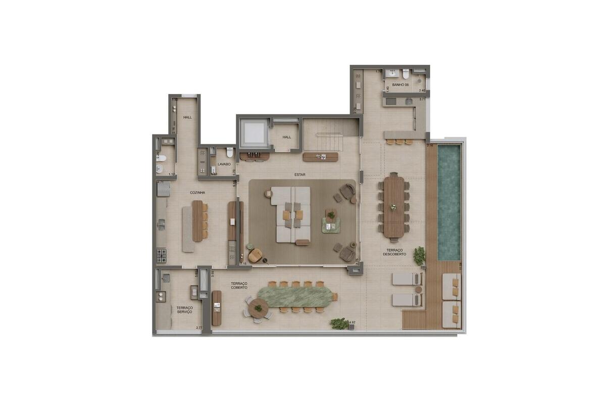 Planta — 480 m², 5 suítes, Duplex superior, Residences