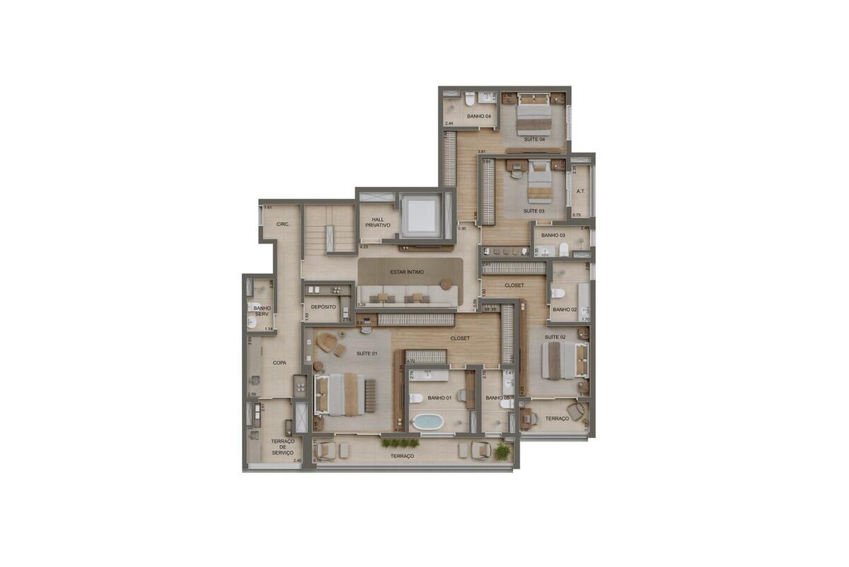Planta — 485 m², 4 suítes, Duplex inferior, Residences