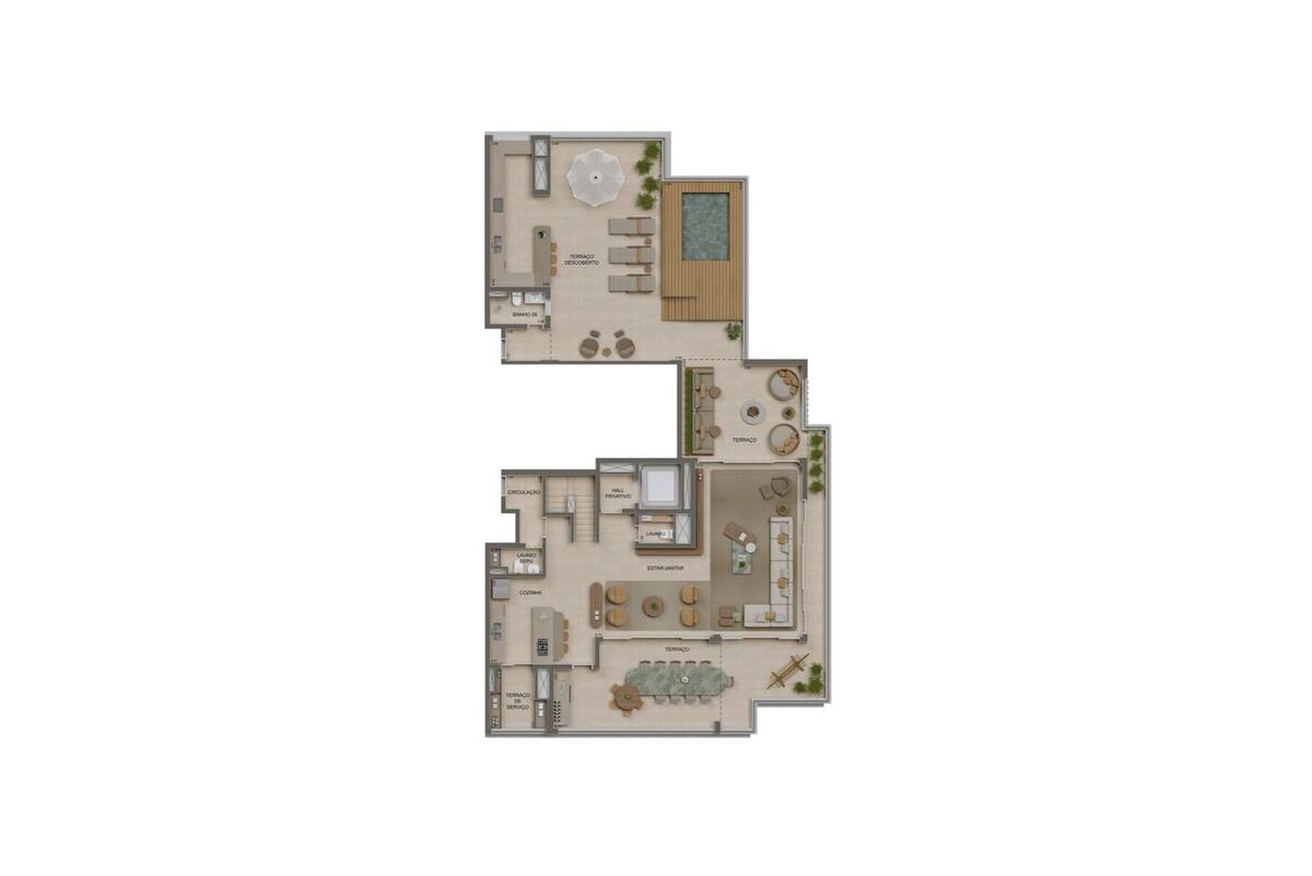 Planta — 485 m², 4 suítes, Duplex superior, Residences
