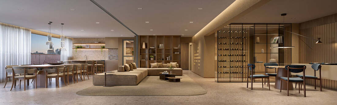 Living do apartamento decorado de 243 m², 3 suítes, Residences