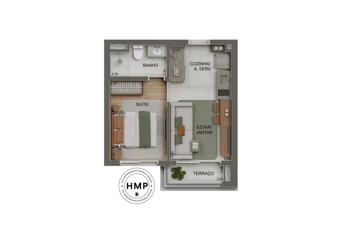 Planta — 30 m², Studio (1 suíte), Station