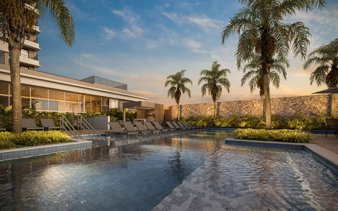 Piscina adulto com raia de 25m e deck molhado, Moná Mooca Residences