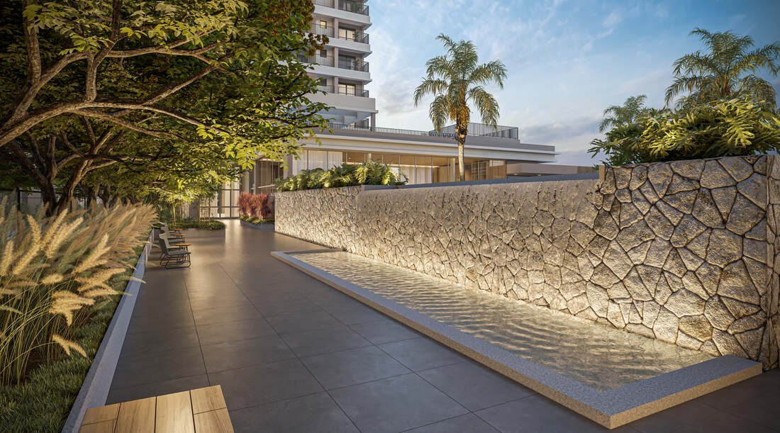 Boulevard com espelho d'água, Moná Mooca Residences