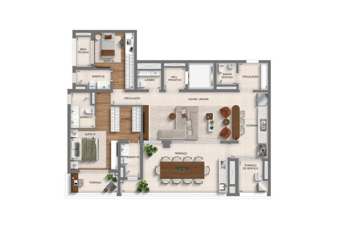 Planta — 137 m², 2 suítes (opção ampliada), Residences