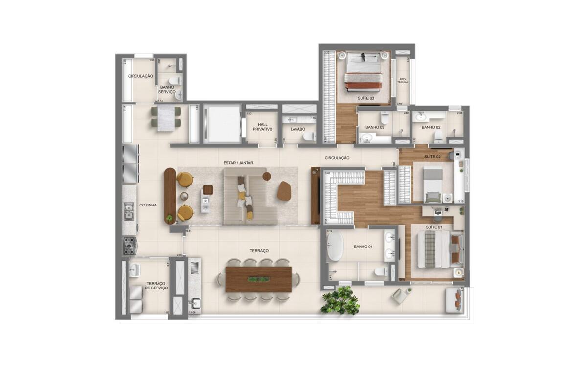 Planta — 179 m², 3 suítes (opção ampliada), Residences