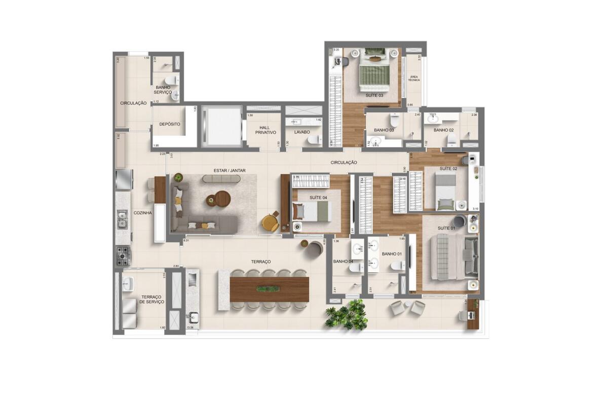 Planta — 179 m², 4 suítes (padrão), Residences