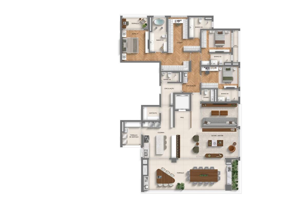 Planta — 268 m², 3 suítes (opção ampliada), Residences