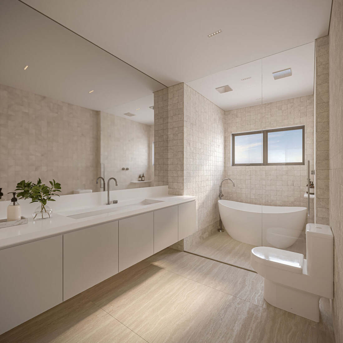 Banheiro da suíte master do apartamento decorado de 268 m², 4 suítes, Moná Mooca Residences