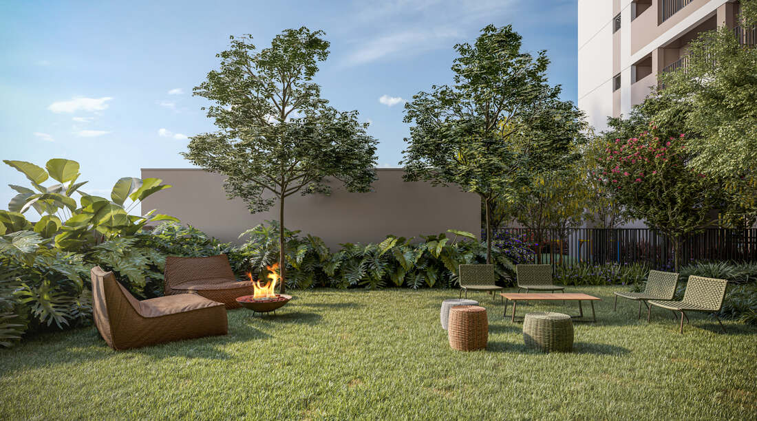 Praça com lareira, Moná Mooca Smart Spaces