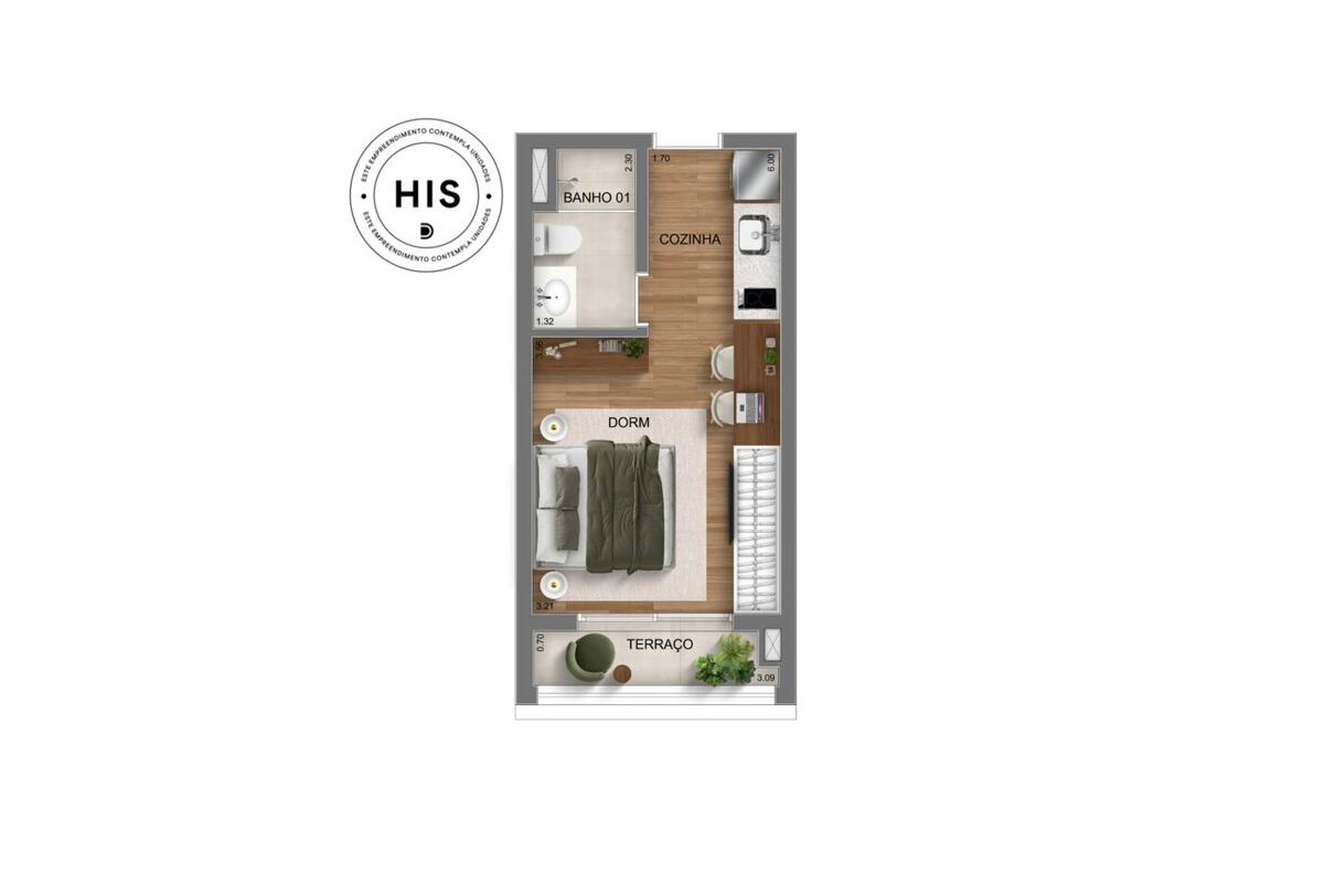 Planta — 25 m², Studio, Smart Spaces