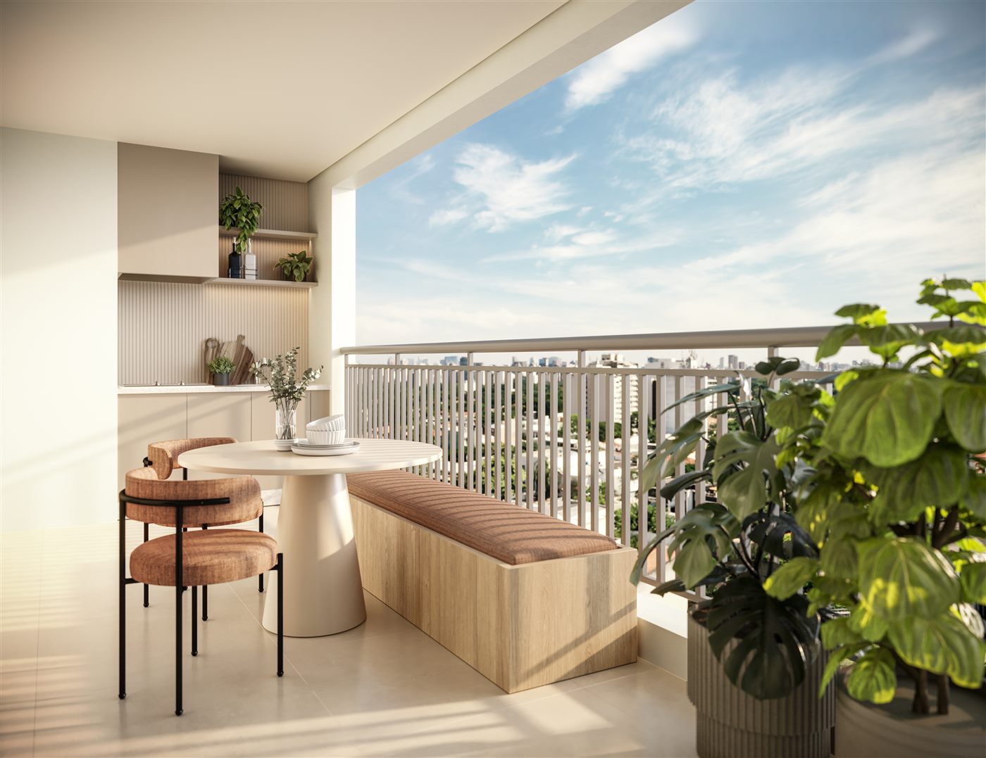 Terraço do apartamento decorado de 80 m², 3 dormitórios (1 suíte)