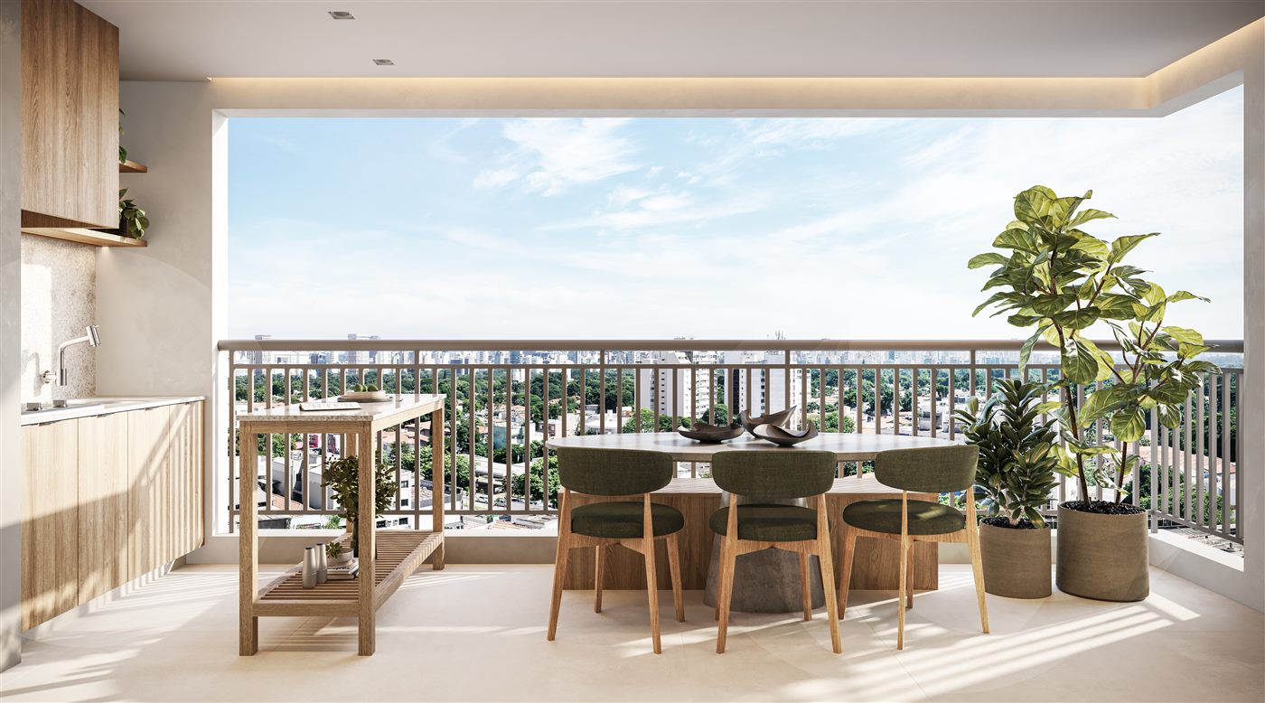 Terraço do apartamento decorado de 90 m², opção ampliada, 2 suítes