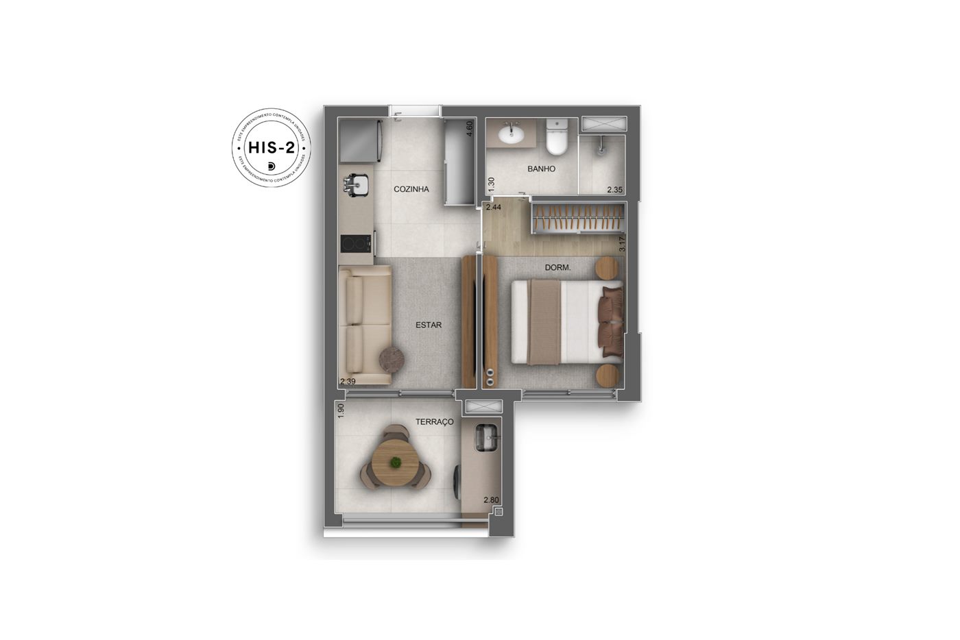 Planta — Torre 1, 32 m², Studio