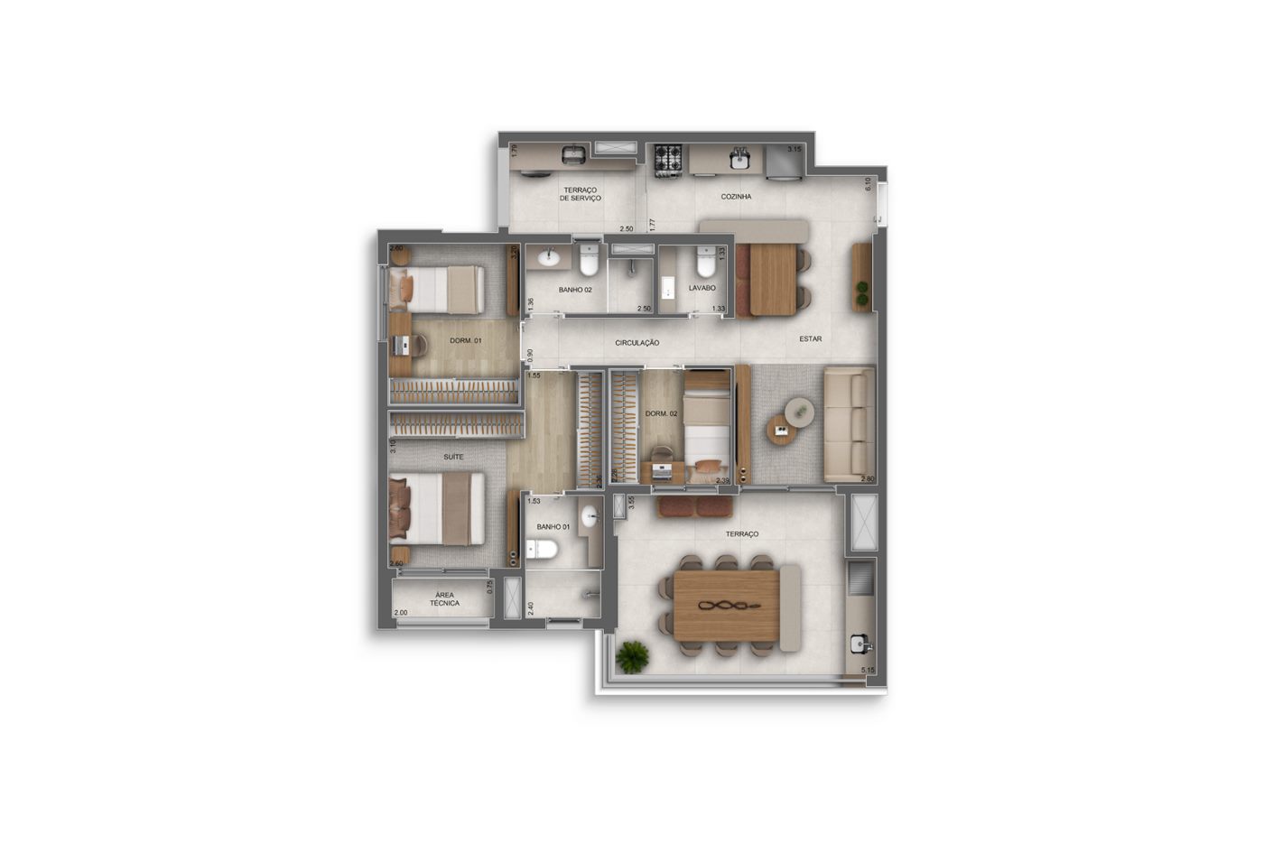 Planta — Torre 2, 97 m², 3 dormitórios