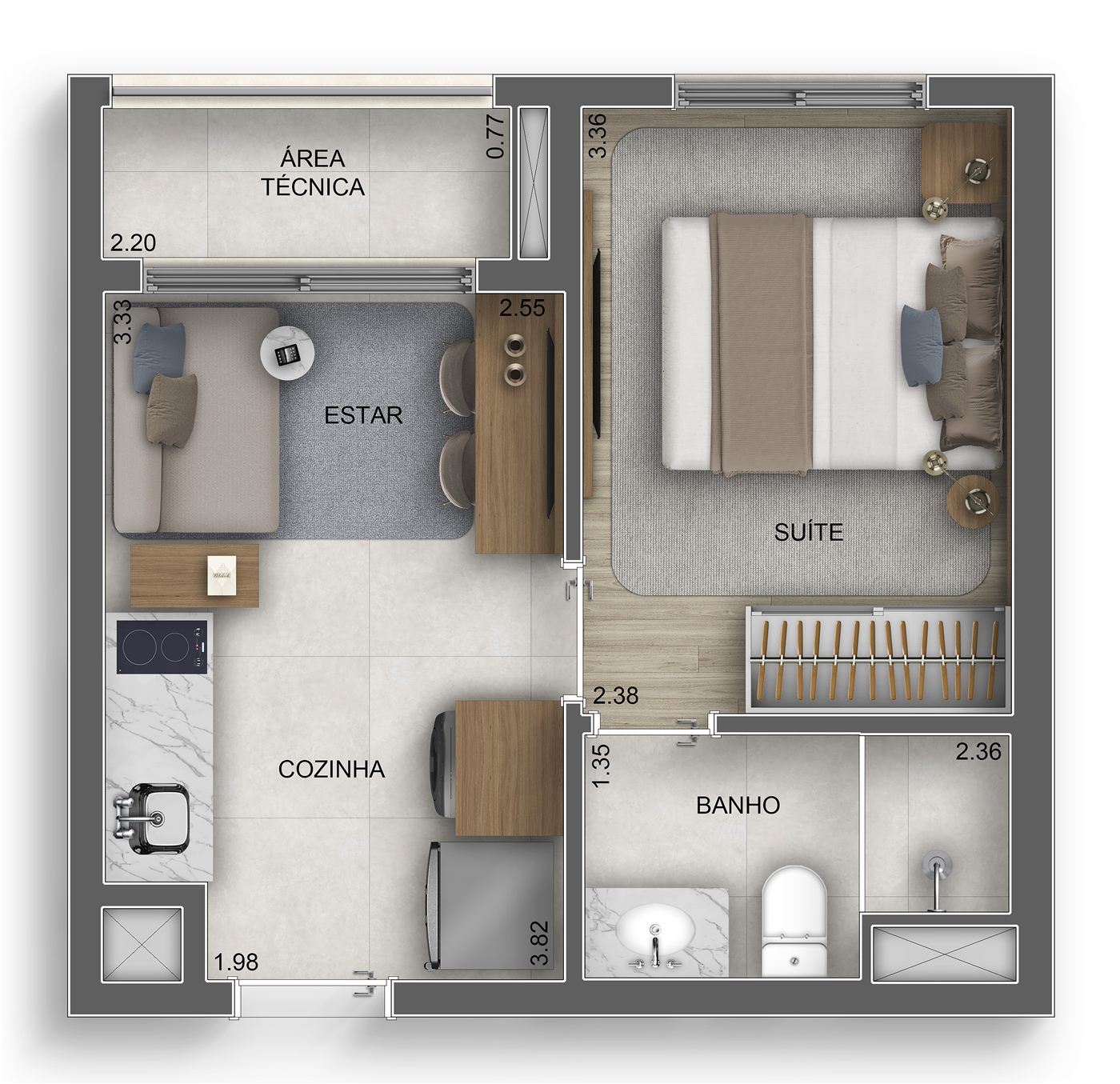 Planta — 27 m², 1 suíte, Home Spaces