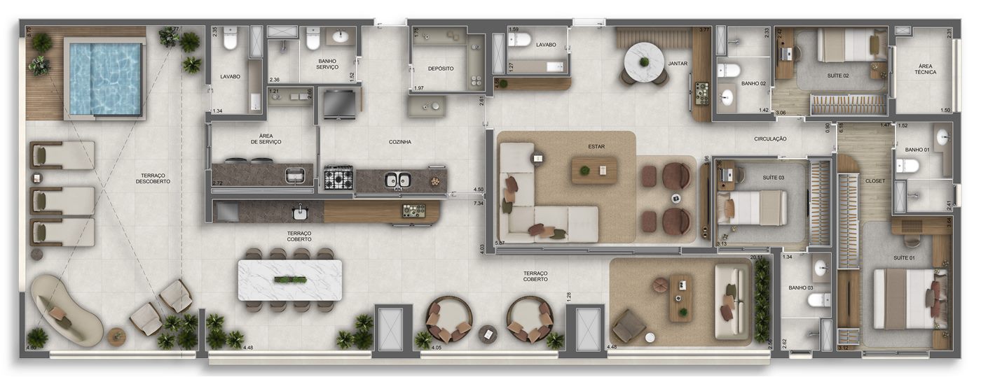 Planta — Penthouse 189 m², 3 dormitórios (3 suítes), Residences