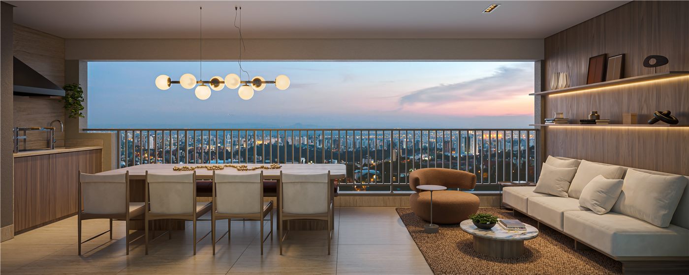 Terraço do apartamento tipo de 79 m², 2 dormitórios (1 suíte), Residences