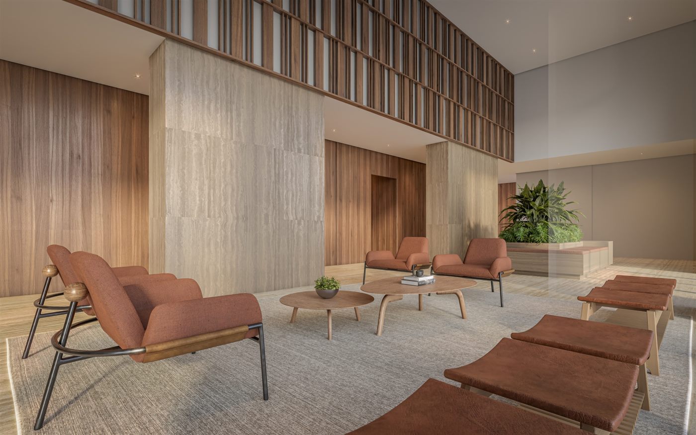 Lobby com pé-direito duplo, Parque Diálogo Vila Ema Residences