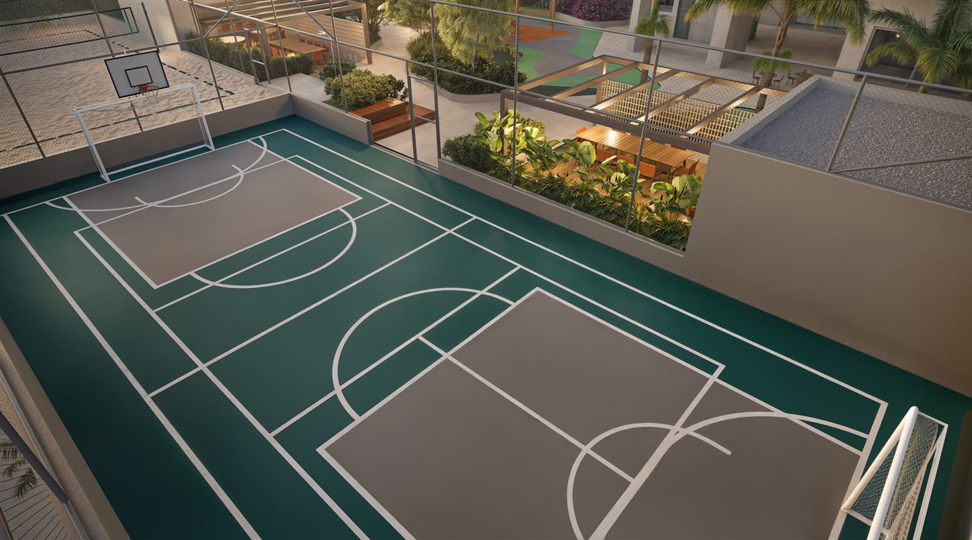 Quadra recreativa com marcação para pickleball, Parque Diálogo Vila Ema Residences