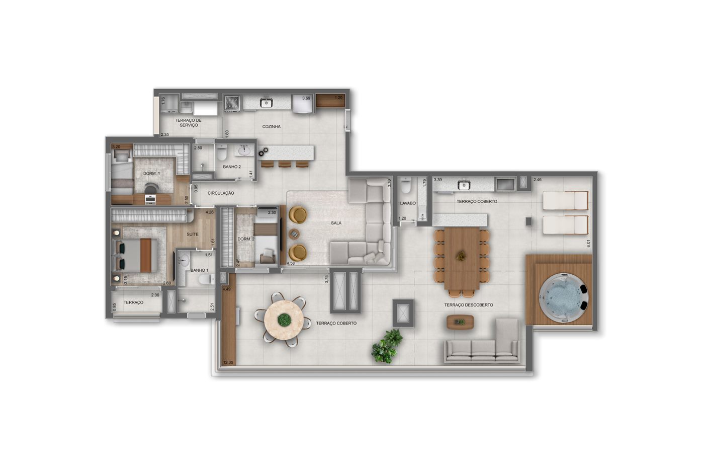 Planta — Penthouse 187 m², 3 dormitórios (1 suíte), com lavabo, Residences