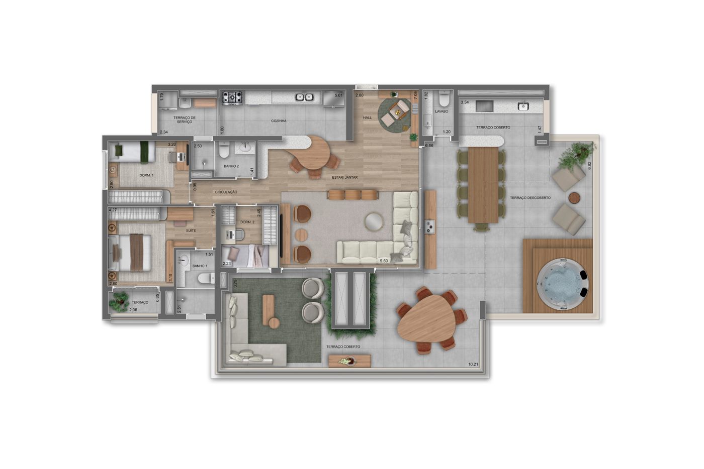 Planta — Penthouse 195 m², 3 dormitórios (1 suíte), com lavabo, Residences
