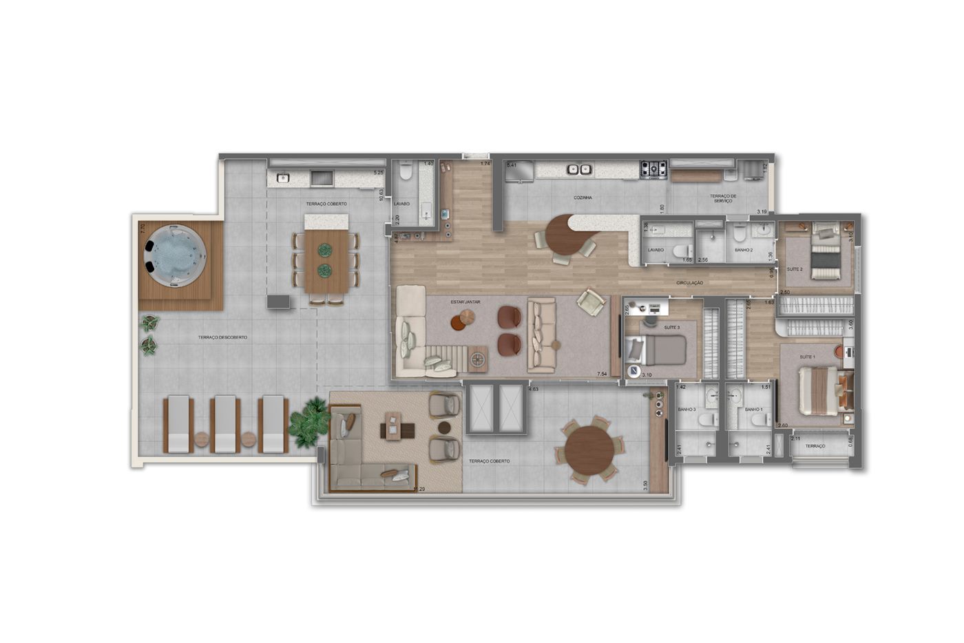Planta — Penthouse 243 m², 3 suítes, com lavabo, Residences