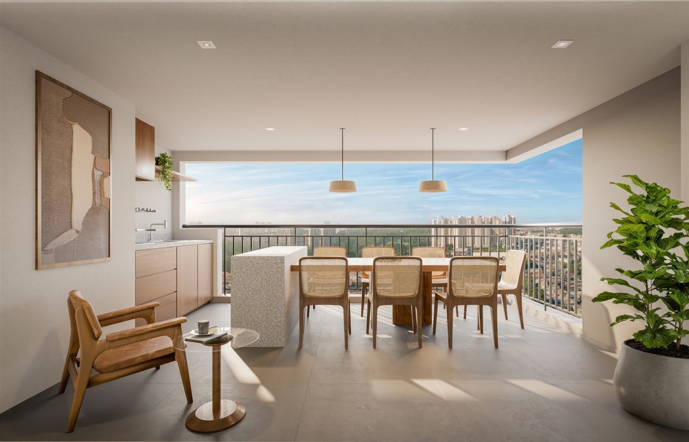 Terraço do apartamento decorado de 97 m², 3 dormitórios com 1 suíte, Parque Diálogo Vila Ema Residences